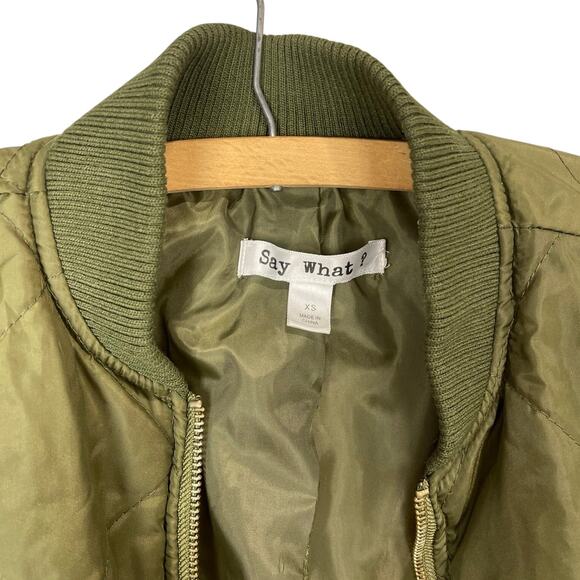 Women's Say What Olive Green Full-Zip Lightweight Bomber Jacket - Size XS - Picture 3 of 9